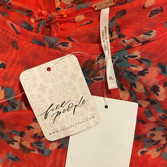 Free People Brielle Red Bloom Combo Ruched Long Slit Dress NWT NEW XL - Picture 2 of 7